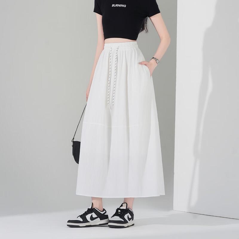 High-Waist Drawstring A-Line Midi Skirt XL