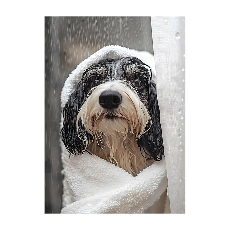 Cute Shower Dog Bathroom Decor Poster Dog in Bathtub Print Animal Murals Canvas for Home Decor Dog Lover Gifts