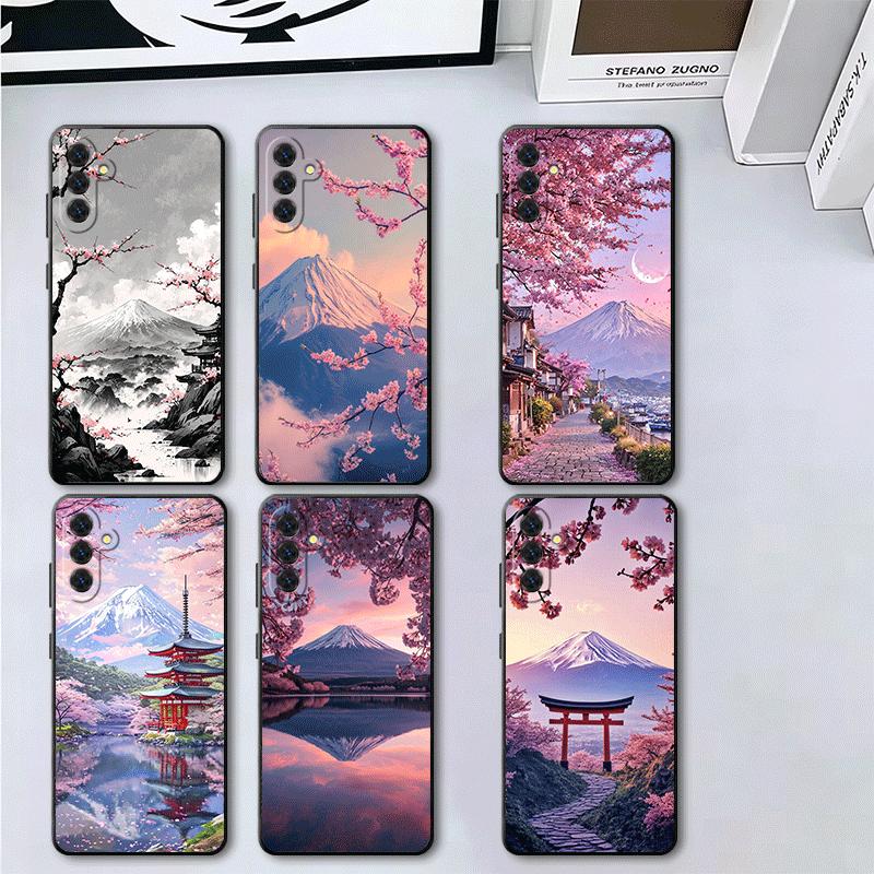 Japanese Pink Cherry Mount Fuji Soft Phone Case for Samsung A17 A37 A57 A16 A26 A36 A56 A15 A25 A35 A55 A14 A24 A34 A54 A13 A23