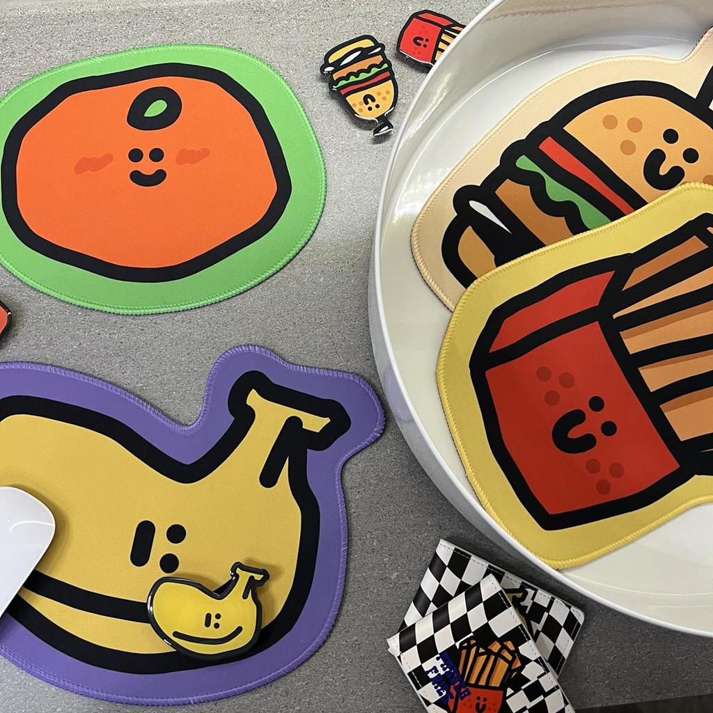 Quke Studio 3D Trendy Mousepad: Banana, Fries, Orange, Hamburger Design