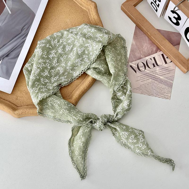 

Retro Lace Scarf Sweet Flower Triangle Hair Scarf For Women Hair Band Thin Vintage Kerchief Bohe Flower Ribbon Travel Headwear 65x100 cm