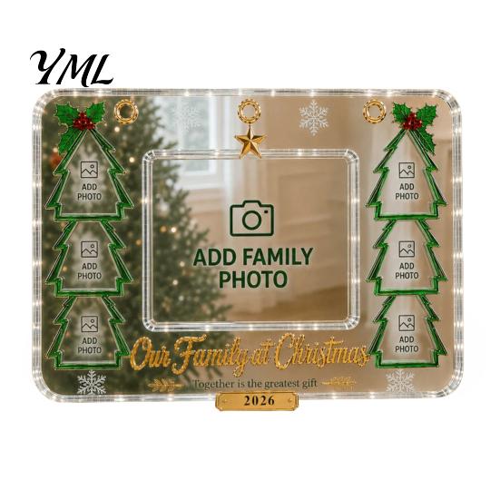 Transparent Photo Holders Acrylic Christmas Picture Frame, Clear Family Gift for Parents Anniversary Birthday Gifts Mom Dad Grandparents Ornaments