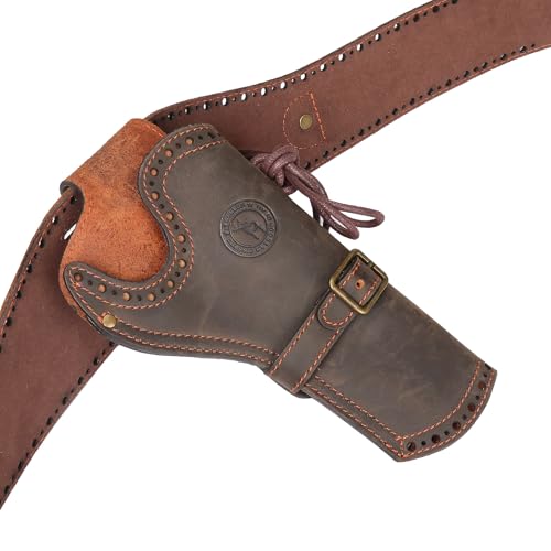 TOURBON Pistol Holster, Genuine Leather, with Bullet Belt, Revolver Gun Holster, Revolver Gun Belt