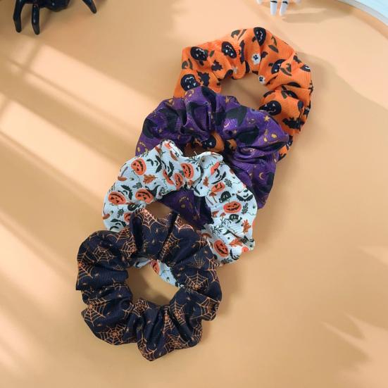 Fluffy Hair Scrunchies Halloween Ties, High Elasticity Scrunchies, Soft Stretchy Bands with Ghost Witch Hat Tie Bat Spider Web Design,