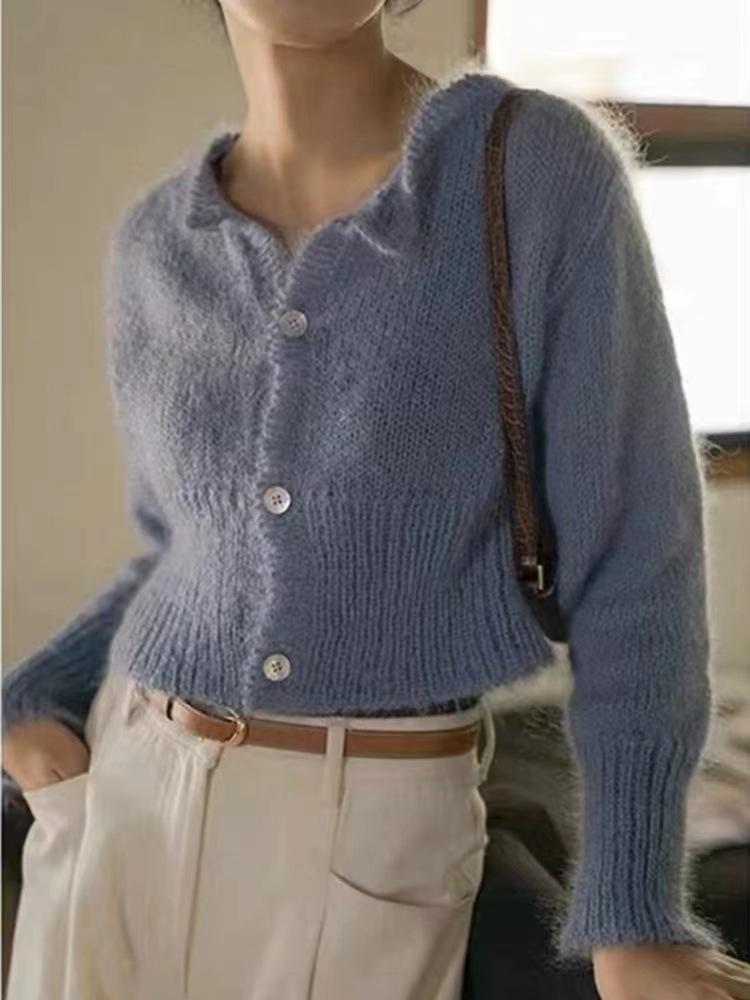 Korean Solid Color Women's Knitted Cardigan Autumn and Winter Temperament Slim Fit and Slimming Sweater