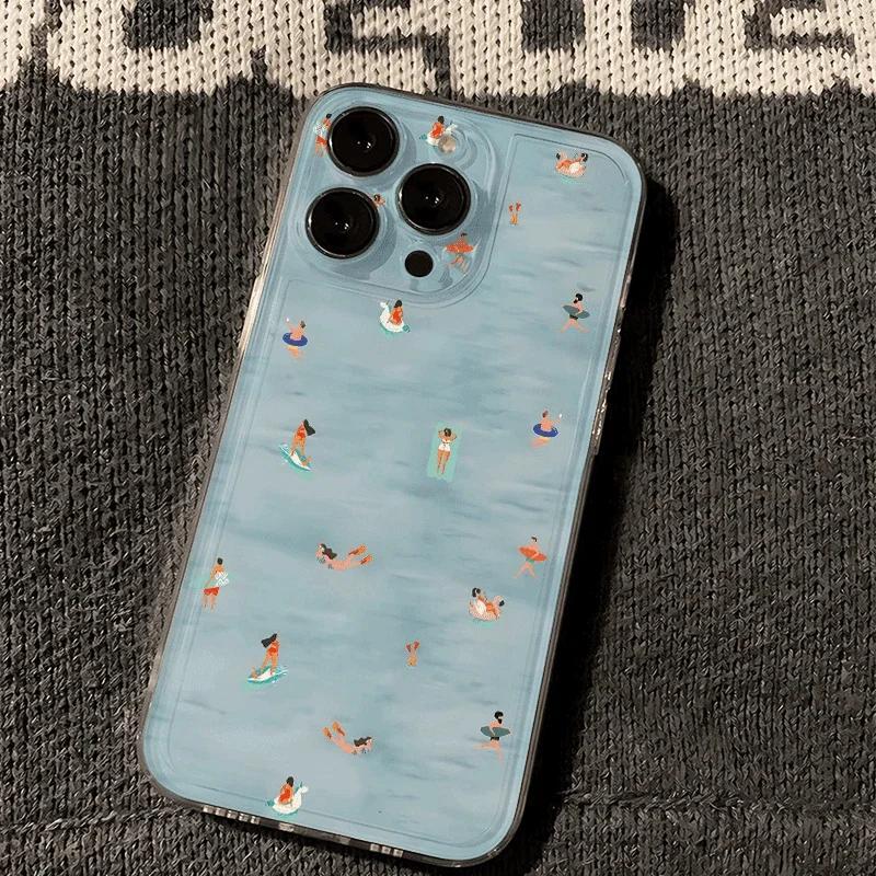 

Summer Swimming Pool People Pattern Phone Case for iPhone 17 16 15 14 13 12 11 16E Series Pro Max Plus Double Layer Protection iphone 11 ProMax