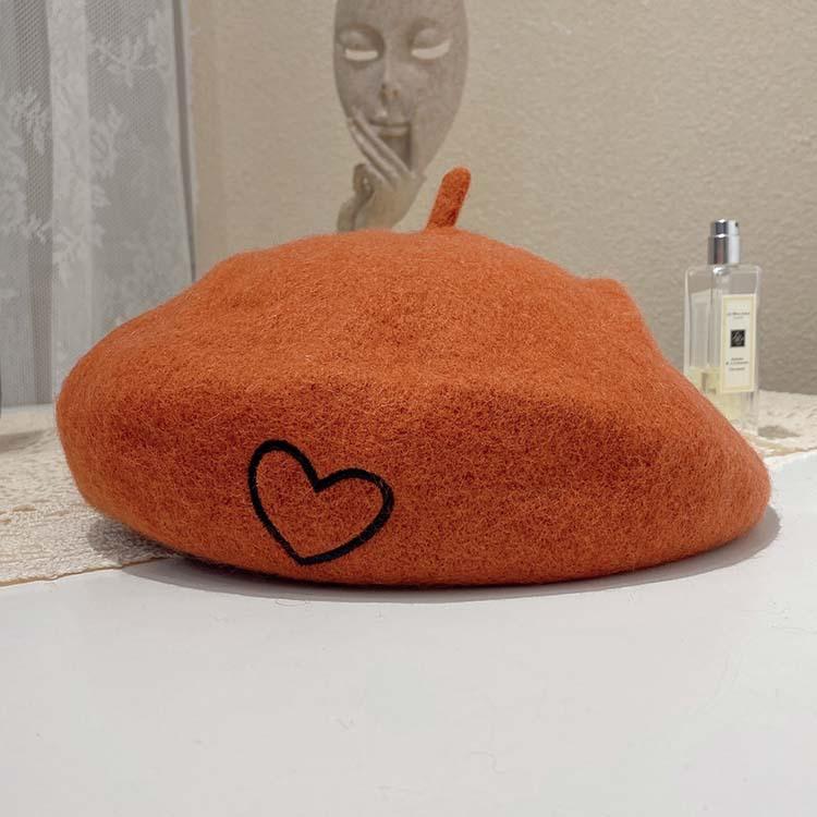 Love embroidery wool beret children autumn and winter new age-reducing fashion ins three-dimensional bud hat tide