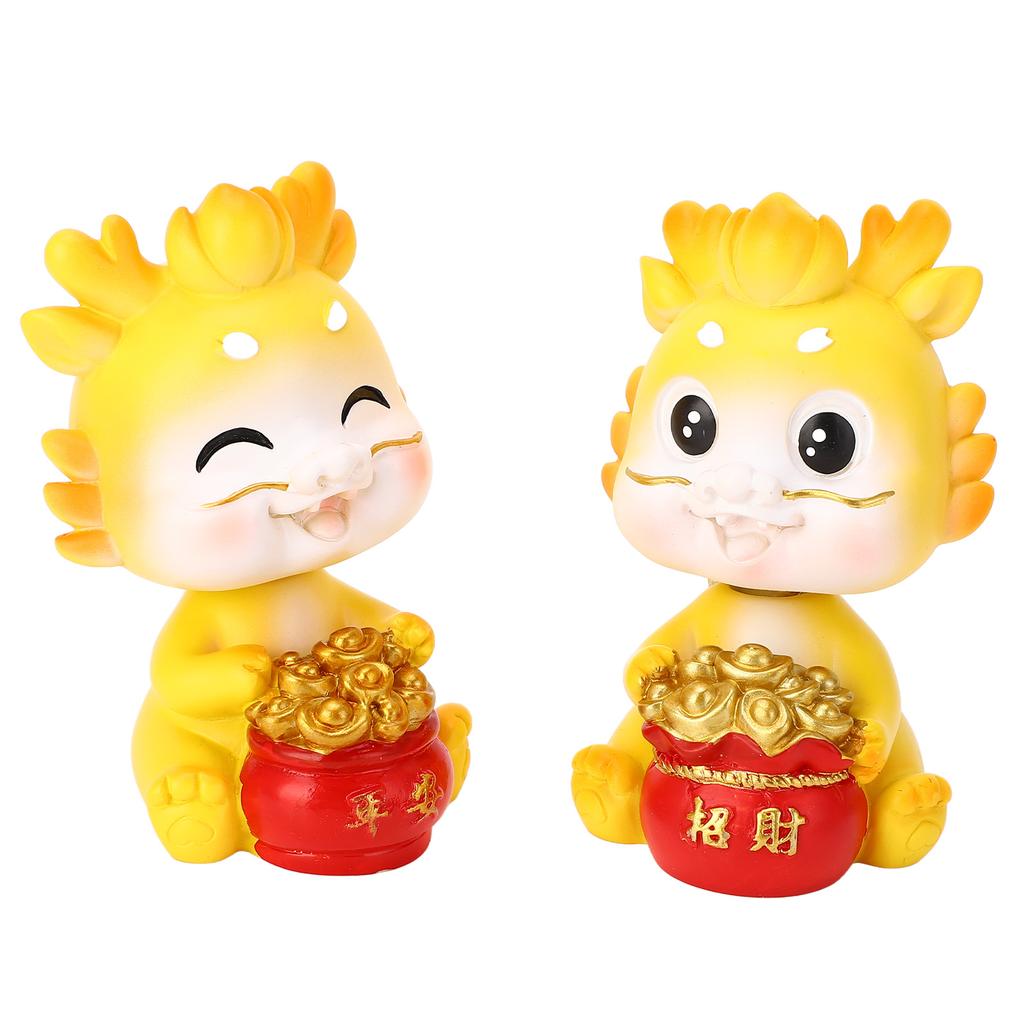 2pcs Zodiac Dragon Ornaments Resin Chinese New Year Dragon Figurines Hand Painting Shaking Dragon St