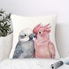 1Pc Of A Short Plush Decorative Pillow Cover Featuring A Pink And Grey Watercolor Design Of A Couple Of Galah Cockatoos, Printed