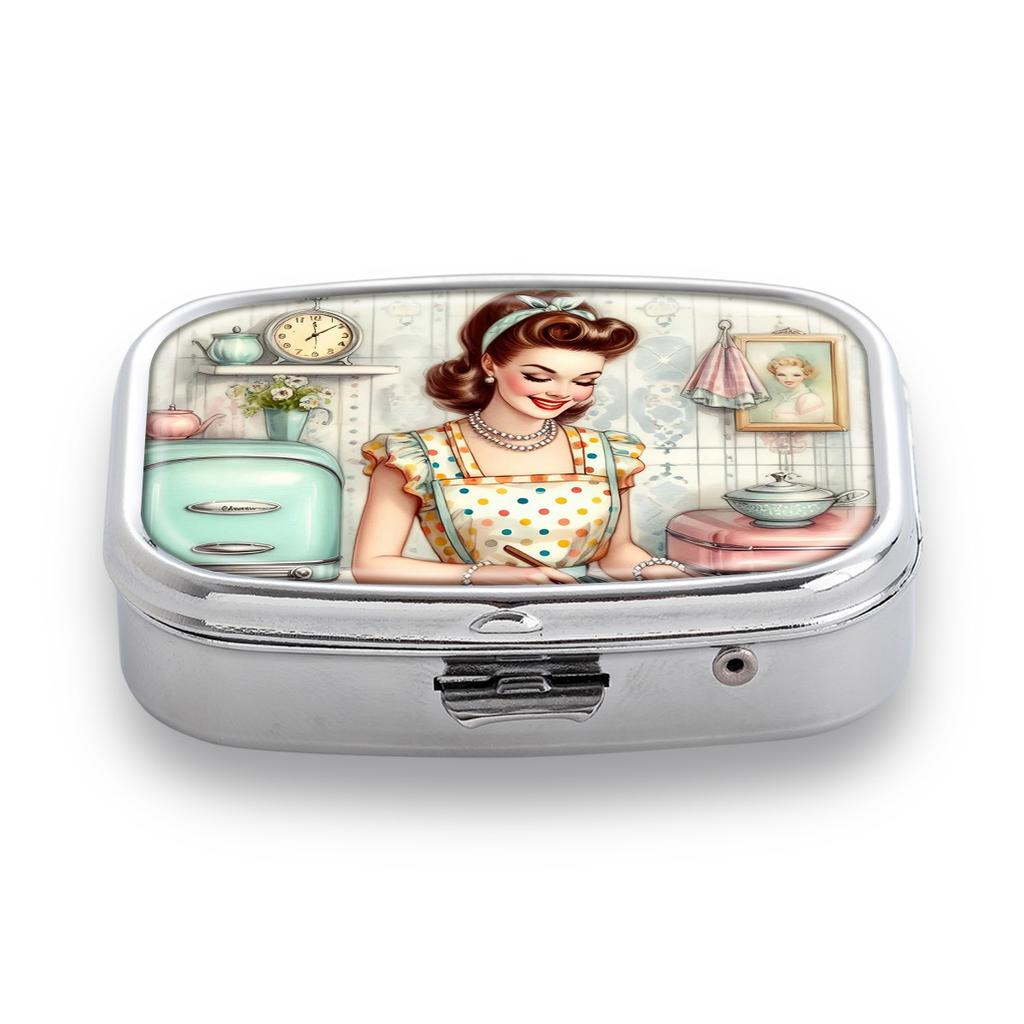 Portapillole Portatile con 2 Scomparti, Mini Custodia Organizer in Metallo per Medicine, Carino Contenitore Stampato per Pillole, Vitamine, Gioielli, Viaggio, Uso Quotidiano