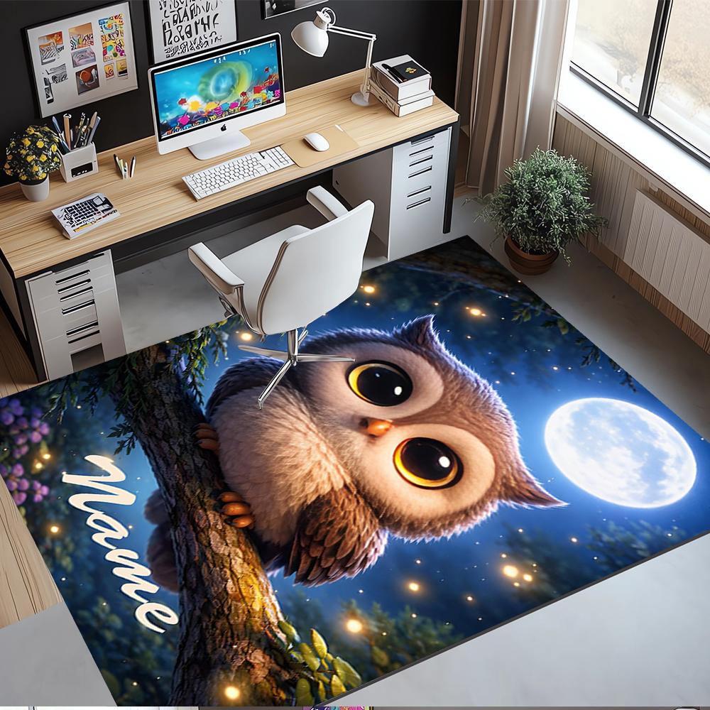 Custom Name Owl Printed Carpet,Rug for Office Chair Living Room Bedroom Kitchen Room Decor Gifts.