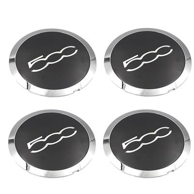 KOKATO Wheel Center Caps/Hub Covers for Fiat 500 (2008-2023) - Exterior Accessories, Specific To Vehicle (Silver X Black X Silver), Set of 4