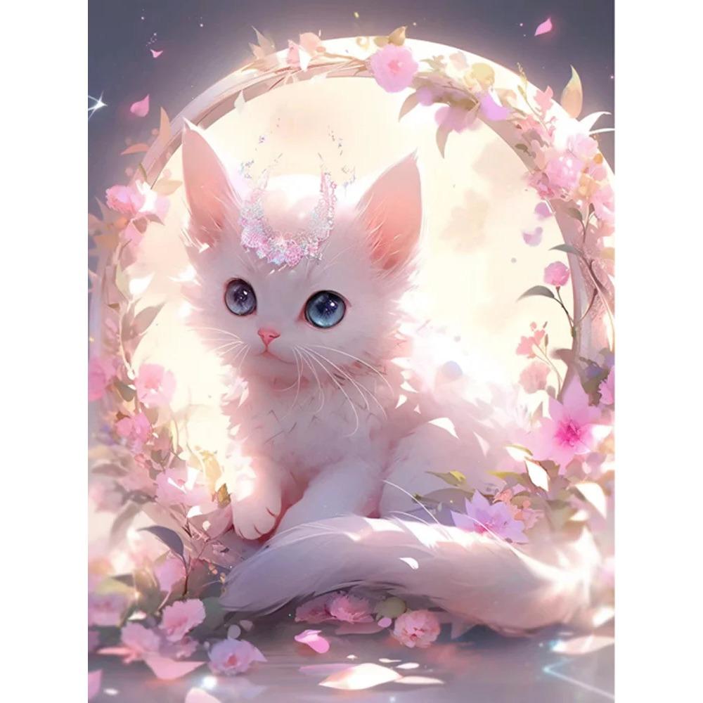 Diamant Peinture Plein Forage Mignon Père Noël Rond Diamant Peinture À La Main Chat Animal Bricolage Diamant Mosaïque Peinture Décoration De La Maison Cadeau De Noël