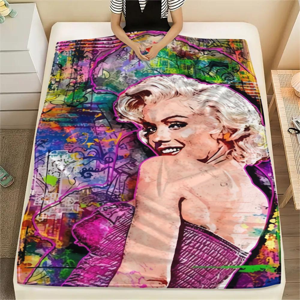 1PC Marilyn Monroe Print FlAannel Blanket, High quality Comfortable for All Seasons, Home Decor, Warmth and Comfort