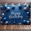 2D Navy Blue Happy Birthday Backdrop for Men Boys Party Photo Booth