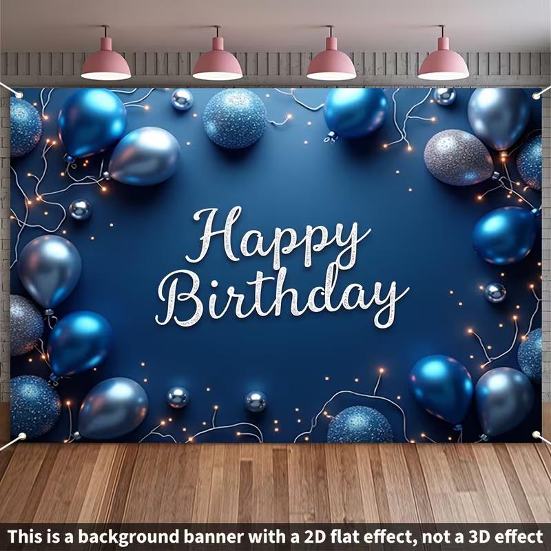 2D Navy Blue Happy Birthday Backdrop for Men Boys Party Photo Booth