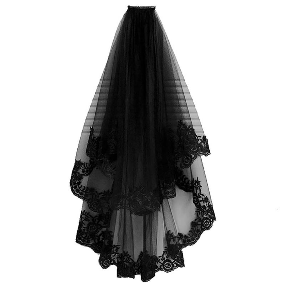 Black Two Layers Wedding Veils With Comb Lace Tulle Short Bridal Veil Accessories for Wedding