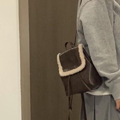 Winter Vintage Plüsch Rucksack Damen Instagram Einfache Lammwolle Patchwork Tasche Damen