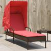 Brown Sun Lounger with Sun Canopy Poly Rattan