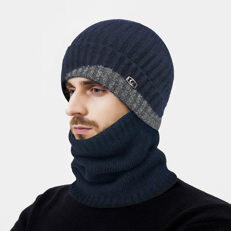 Winter Wool Hat Scarf Two-Piece Warm Wool Hat Men Women Cold-Proof Ear Protection Knitted Hat