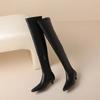 Krazing Pot Cow Skin Autumn Winter Shoes Low Heels Elastic Boots Big Size 46 Women Keep Warm Over-the-knee Boots