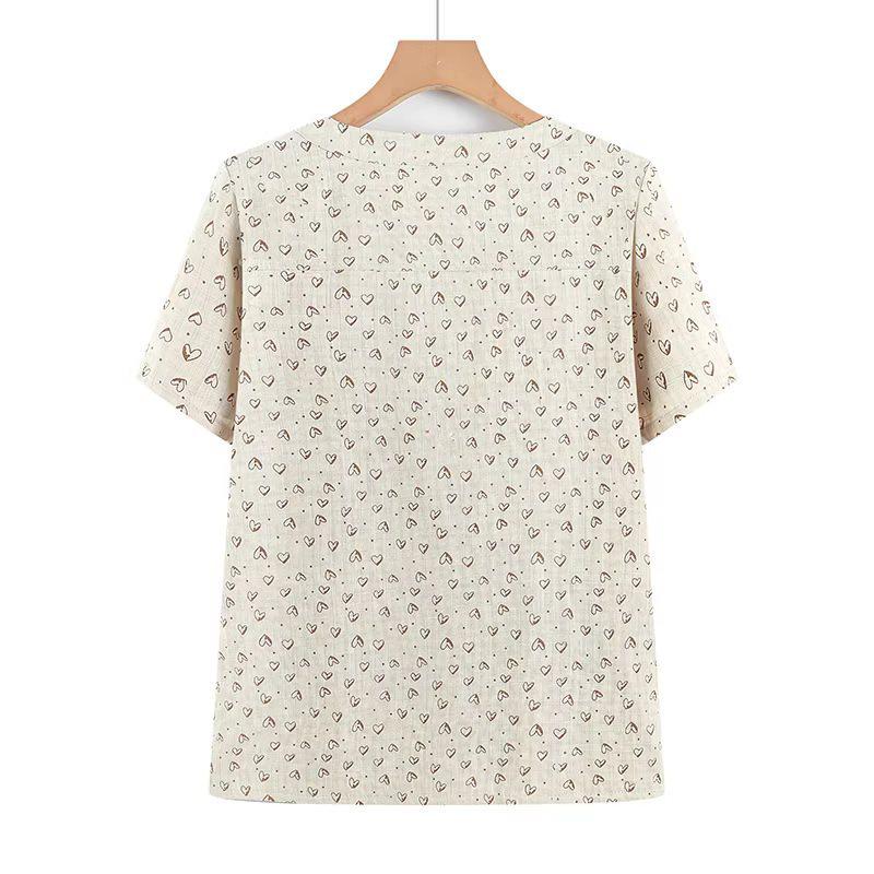 Grandma's Summer Cotton Short Sleeve Shirt - Women's Cotton Linen Top for Middle-aged and Elderly