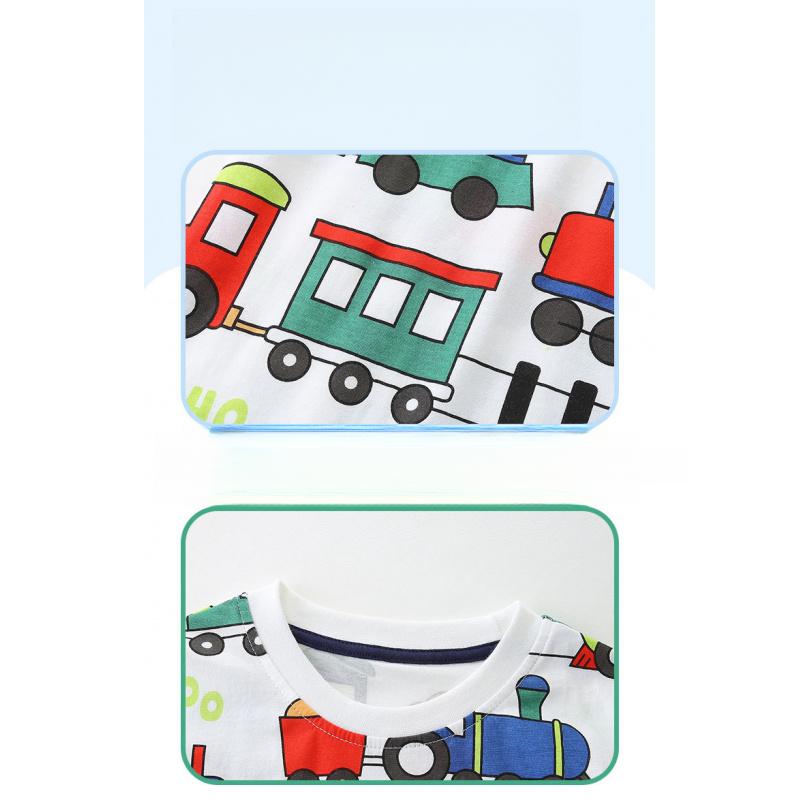 Summer New Product: Boys' Short-Sleeve T-Shirt With Cartoon Train Print Pullover Casual Round-Neck Top For Young Children
