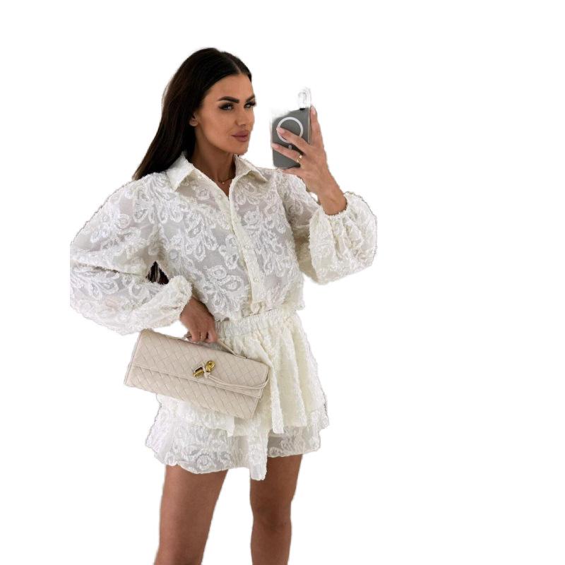 Auf Lager: Spitze Hohl Lässiges Langarm-Set - Sommerkollektion