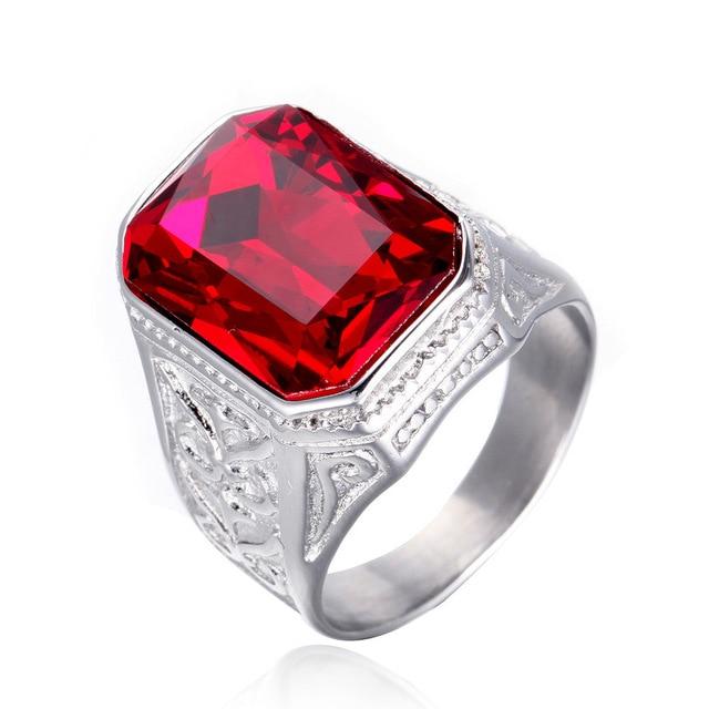Luxury Square Big Stone Engagement Ring Men Stainless Steel Punk Skeleton Gothic Black Wedding Rings