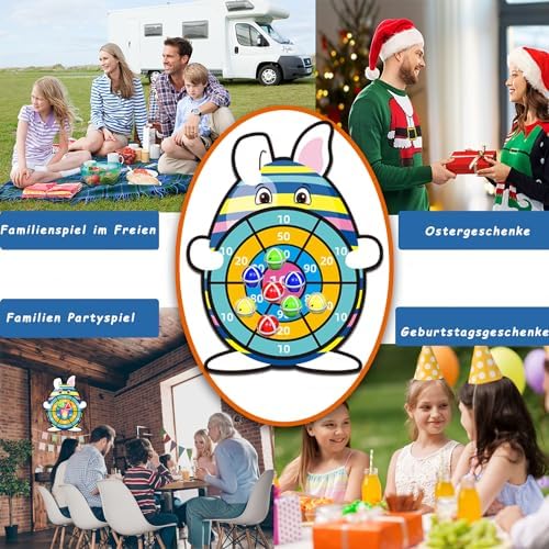 Easter Bunny Design Kids Dart Board with 12 Sticky Balls, Easter Gifts Party Decor Crafts DIY Toys for Children Ages 4-10
