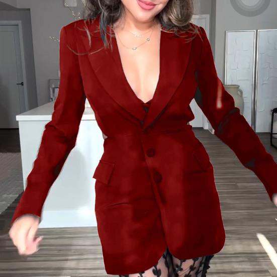 Chaqueta de traje de mujer con solapa y botones de manga larga con espalda expuesta