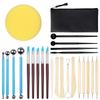 25-Piece Pottery Clay Tools Set with Waterproof Zipper Bag & Birch Wood Carving Knife