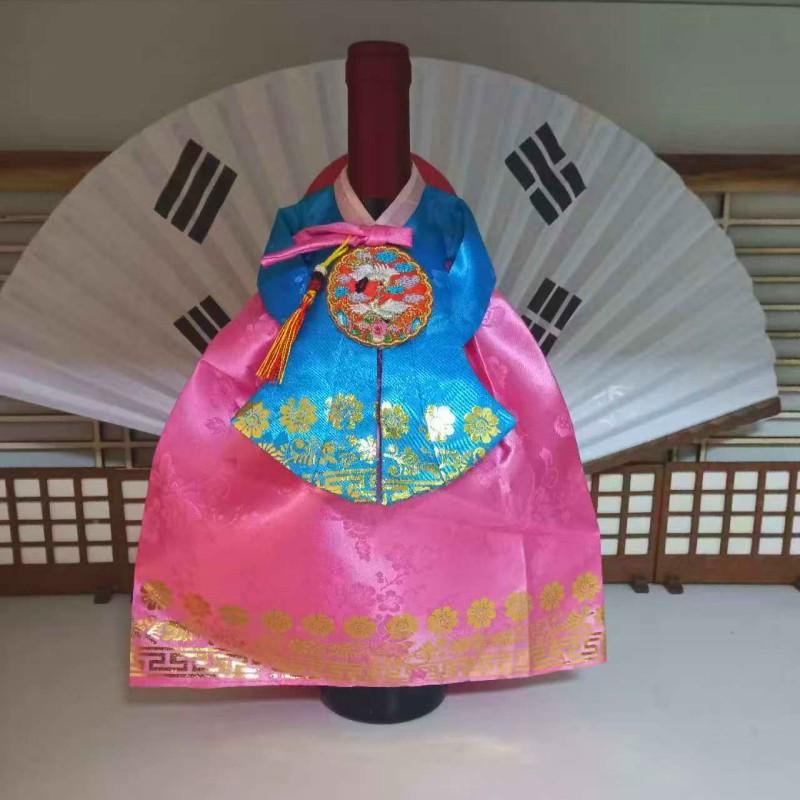Korean Wine Bottle Cover Korean Folk Traditional Style Hanbok Fabric Red Wine Packaging Case Wine Cabinet Wine Dustproof Cover