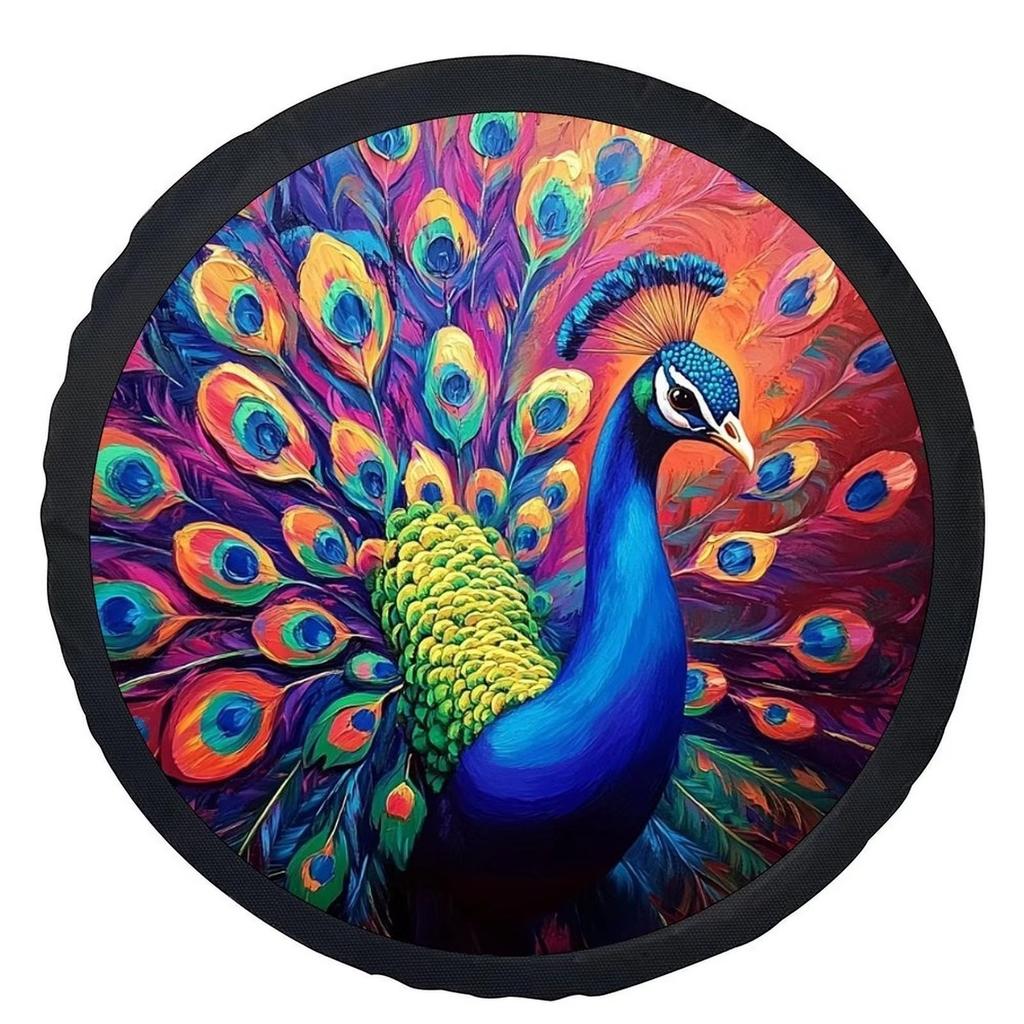 Vibrant Peacock Design Spare Tire Cover Universal Fit for SUV Trailer Truck Car Tire Protector