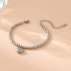 Stainless Steel Heart & Round Bead Gold Bangle Bracelet for Women