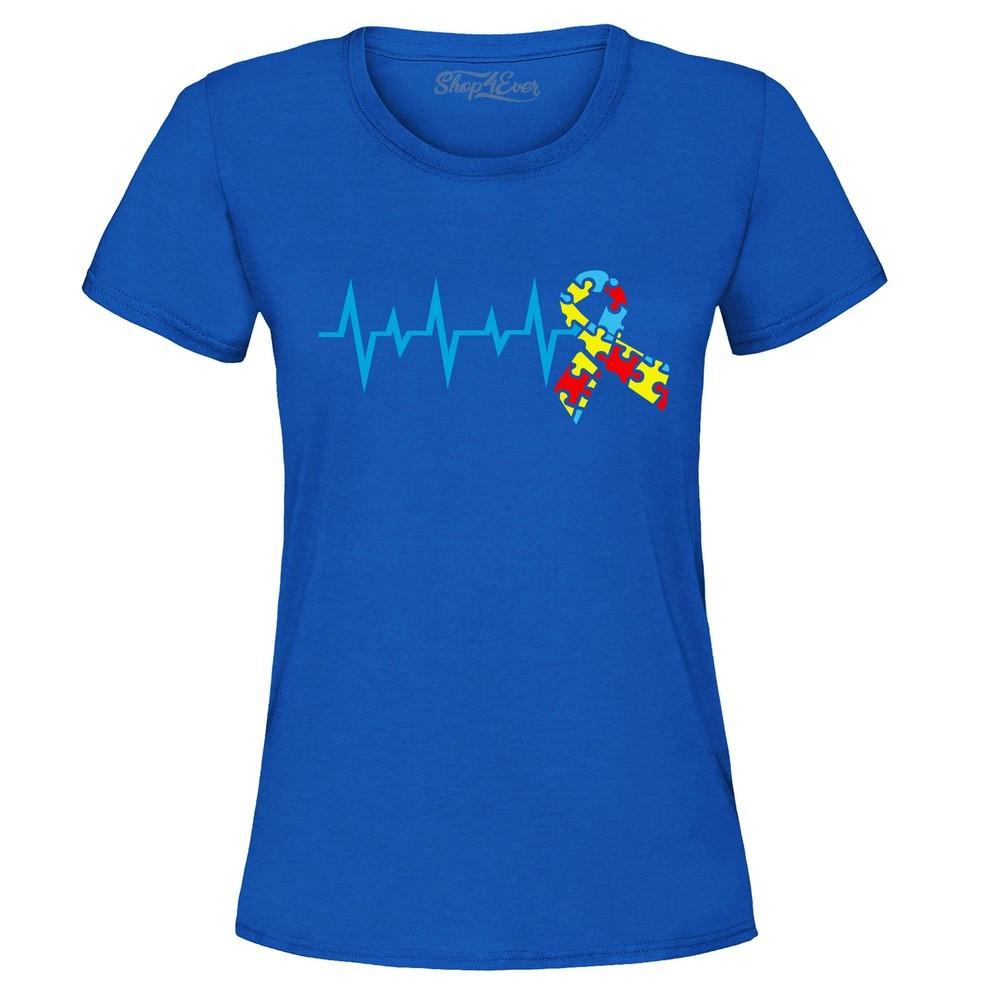 

Autism Heartbeat Heartline Puzzle Ribbon Women s T-Shirt Autism Shirt S