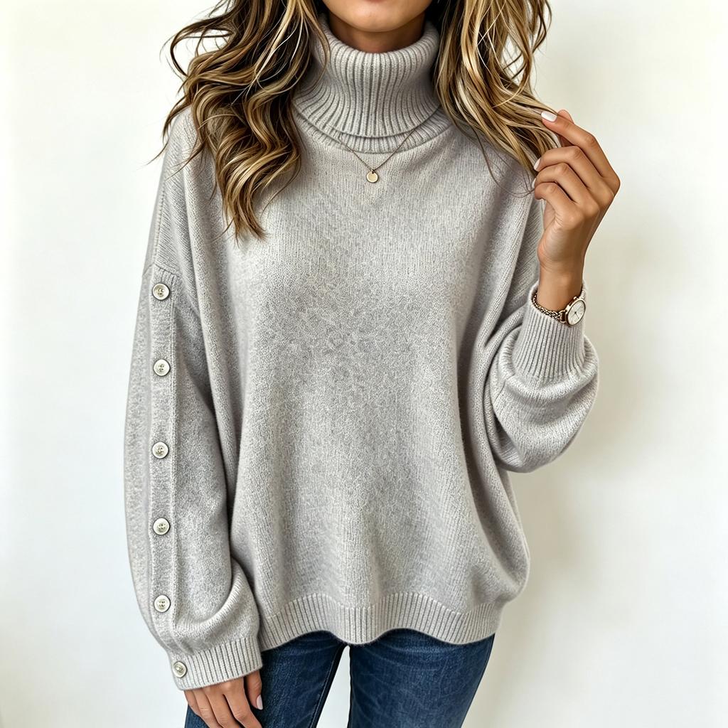 Women's Casual Turtleneck Button Sweater Long Sleeve Knit Pullover for Fall Winter