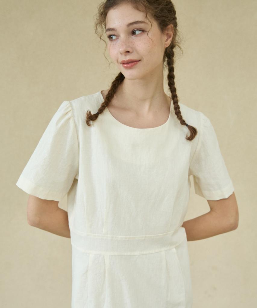 WIOE Linen Shirring Dress_Beige