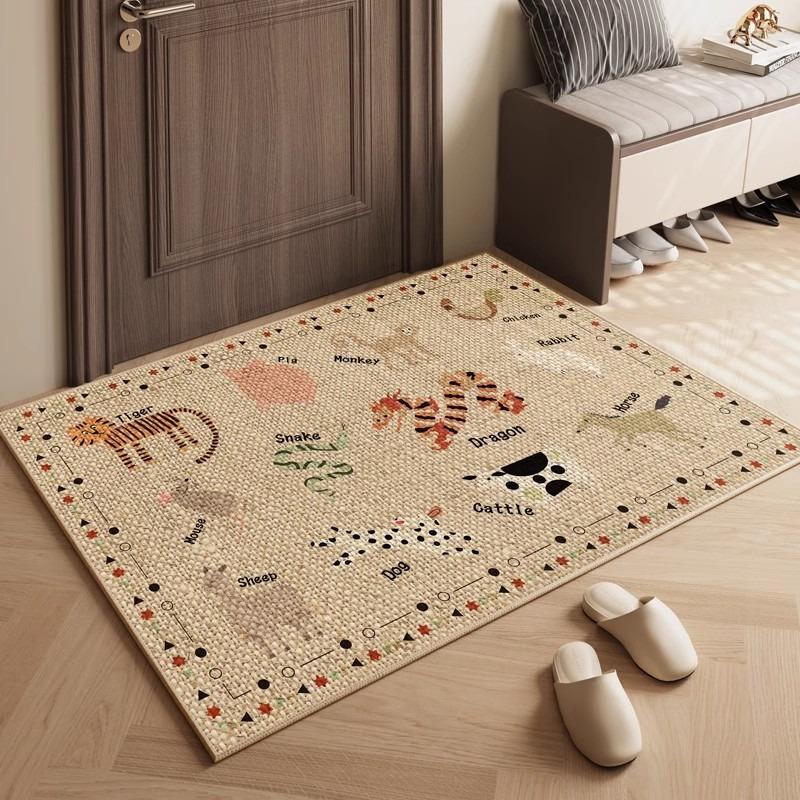 Home Entrance Doormat Modern Log Style Non-Slip Porch Floor Mat Japanese Imitation Linen Door Dust Removal Wear-Resistant Carpet