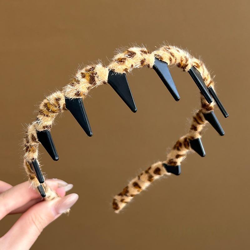 Korean Leopard Print Wave Headband for Women - High Crown Fluffy Hair Clip & Face Wash Accessory