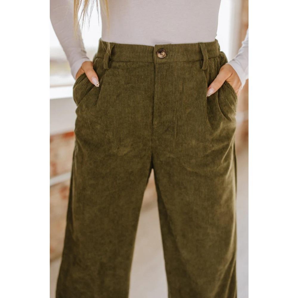 Pantalon casual large pour femme, taille haute, coupe ample, style vintage en velours côtelé