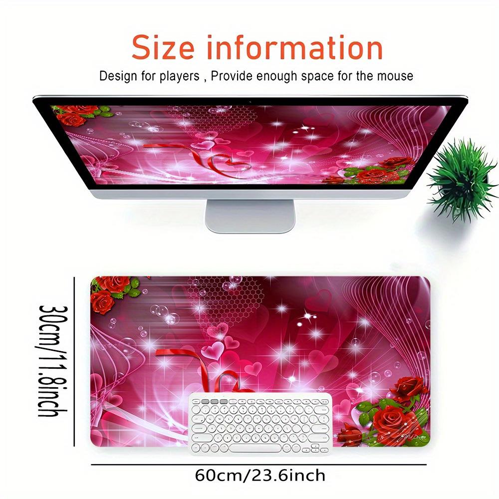 1pc Large Gaming Mouse Pad, UV Reactive Non-Slip Desk Mat, Washable PolyesterLove, Roses, HeartsComputer Pad with Vibrant Game Machine Print