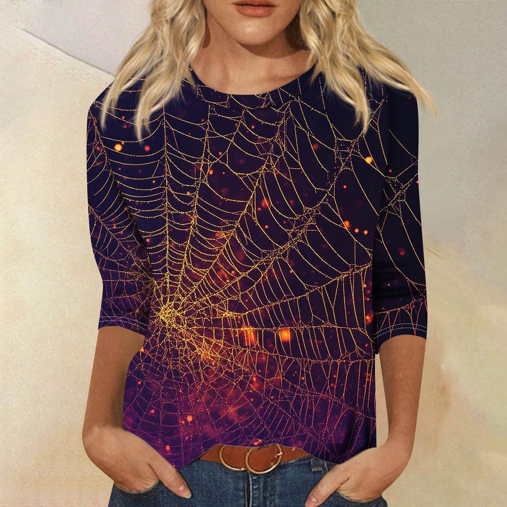 Women's Fashion Casual Round Neck 3/4 Sleeve Loose Printed T-Shirt Ladies Top