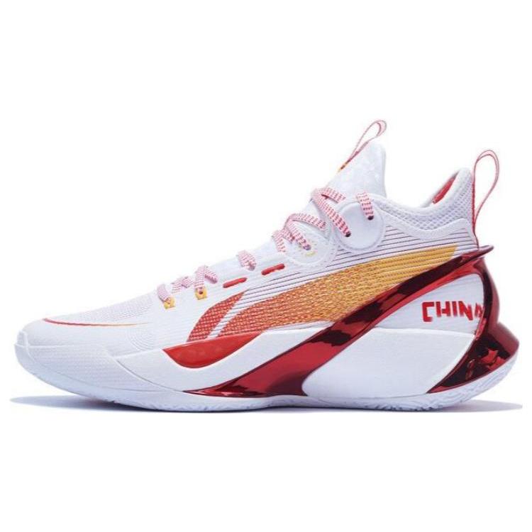 New LiNing SONIC Ultra Cushioning Anti Slip And Wear Resistant Mid Top Basketball Shoes Men's White Red ABAS145-9
