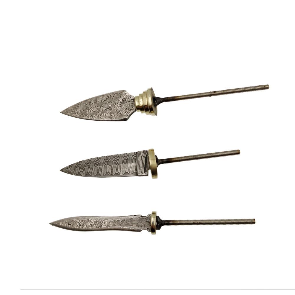 Dropship Real Damascus Steel Semi-finished DIY Tea Knife Blanks Mini Straight Knife Needle with Brass Fittings