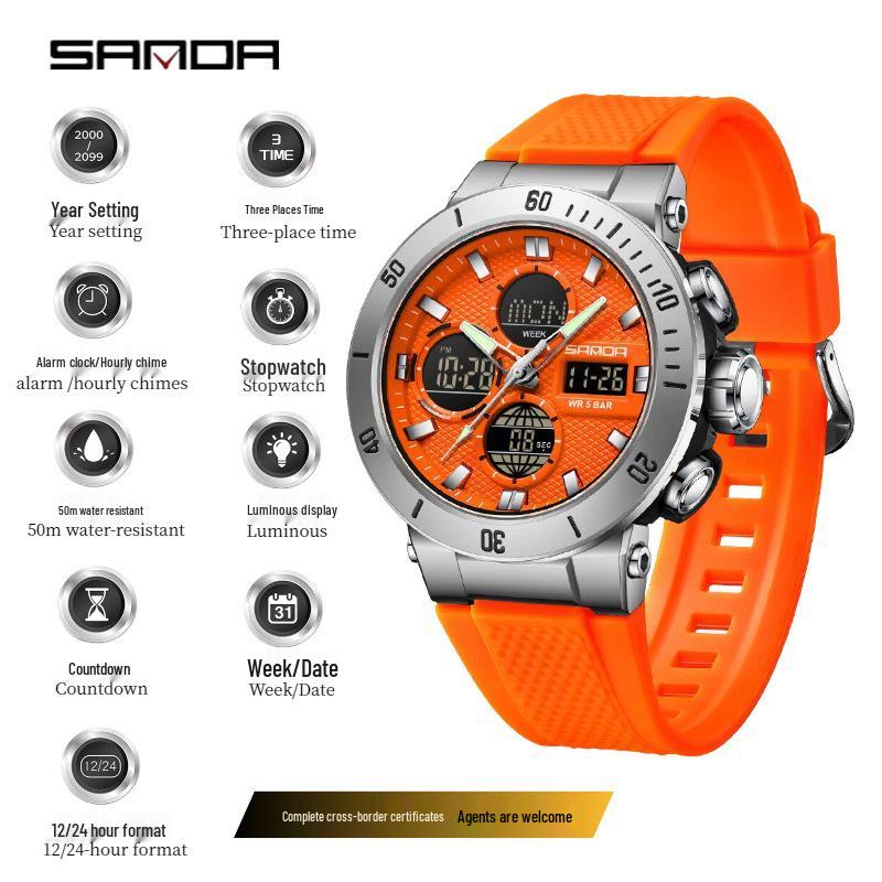 Sanda Multifunctional Youth Dual Display Sports Watch