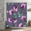 Purple Floral Shower Curtain With Green Leaves Watercolor Print Bathroom Decor For Home Pink Lavender Green