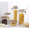 KKC Pasta Storage Container, Glass Pasta Case, Airtight Pasta Canister, Pasta and Noodle Storage Container with Glass and Bamboo Lid, 2000ml