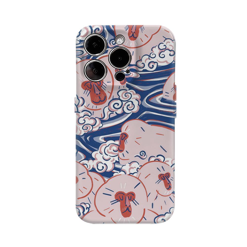 Onsen Monkeys Japanese Flair Phone Case for IPhone 17AIR 16E 16 15 14 13 12 11 17 Pro Max Plus Double-layer Back Cover