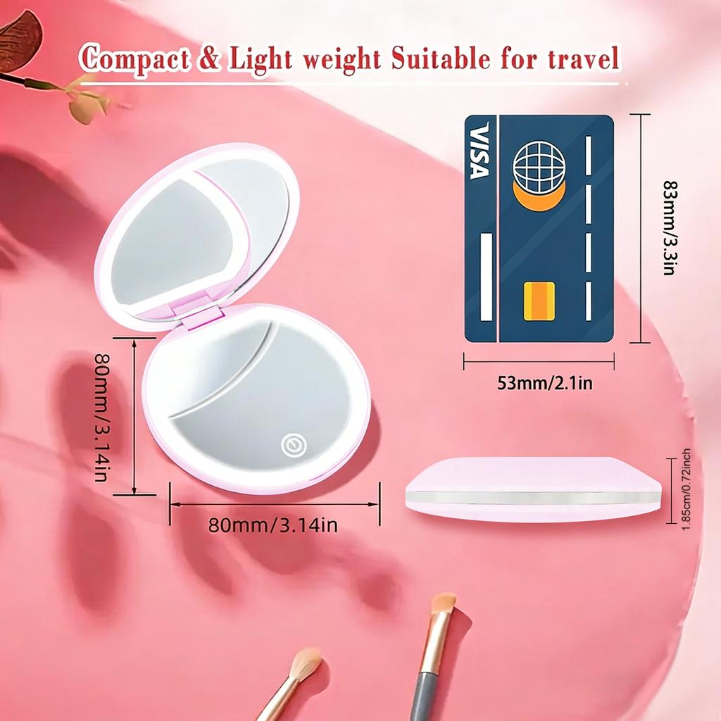 LED Compact Mirror with Lights 1X/3X Magnification Pocket Mirror with Rechargeable Travel Portable Handheld Mirror for Gifts